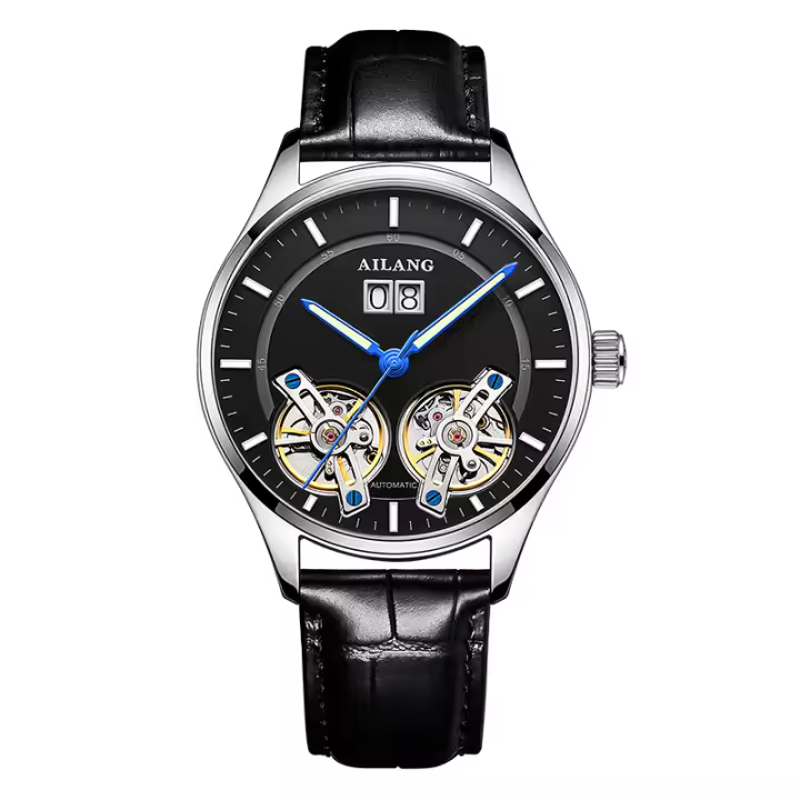 Reloj Mecánico Para Hombre AILANG Auténtico Resistente Al Agua Con Tourbillon Calendario Y Dial Skeleton En Cuero Y Acero Inoxidable - 1
