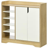 HOMCOM Mueble Zapatero Moderno Zapatero Estrecho con 2 Puertas Estantes de Almacenamiento para 13 Pares de Zapatos para Entrada Pasillo 80x30x80 cm Natural y Blanco - details 0