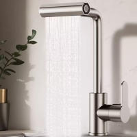 Grifo De Cocina De Acero Inoxidable Con Cabeza De Rociador De Cascada Rotación 360° Agua Caliente Y Fría Mezclador De Fregadero - details 2