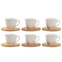 LILI HOME Set de 6 Tazas de Porcelana con Plato de Bambú – Elegancia y Sencillez. Capacidad de las Tazas: 90 ml, ideal para café expreso, té o infusiones pequeñas. Dimensiones: 8.5 x 6.4 x 5.5 cm. Viene en una caja cuidadosamente diseñada, lo que lo convi - details 0