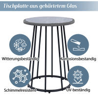 Juego de Bistro 3 Piezas, Juego de Muebles de Balcón, Cuerda Trenzada a Mano, Tabla de Vidrio, Sillas con Capacidad de Carga de 160Kg, para Terraza, Jardín y Balcón, Gris - details 4