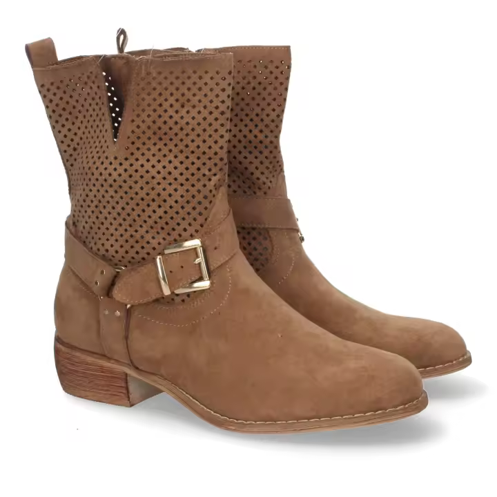 PuntoSalao Botines planos cómodos calado en caña mujer color camel A-3016 - 1