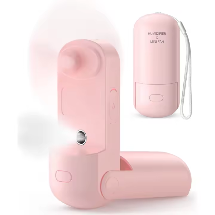 Ventilador de mano con pulverizador, funciona con batería recargable y 3 velocidades ajustables [6-13-20 horas de funcionamiento], para niñas y mujeres que viajan (rosa) - 1