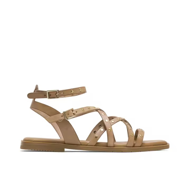 PORRONET SANDALIA PLANA ROMANA DE PIEL TACHUELAS TAUPE VERNA  - SANDALIAS PLANAS ROMANAS DE TIRAS VERNA EN COLOR TAUPE CON TACHUELAS - CIERRE MEDIANTE PULSERA AL TOBILLO CON HEBILLA - ELABORADAS EN P - 1