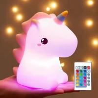 Lámpara De Noche Unicornio Con Control Remoto Para Dormitorio Luz LED De Animales Decoración Moderna Recargable Por USB - details 0
