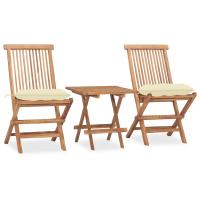 vidaXL Set comedor de jardín plegable 3 piezas madera de teca cojines en color Azul claro/Crema/Gris y más | acolchados duraderos para sofás de jardín terraza exterior - details 1
