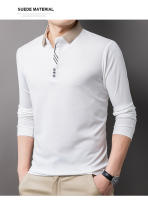 Camisa Polo Casual Para Hombres Con Rayas Y Cuadros Manga Larga Estilo Solido Moda Top De Cuello Redondo Material De Algodón - details 12