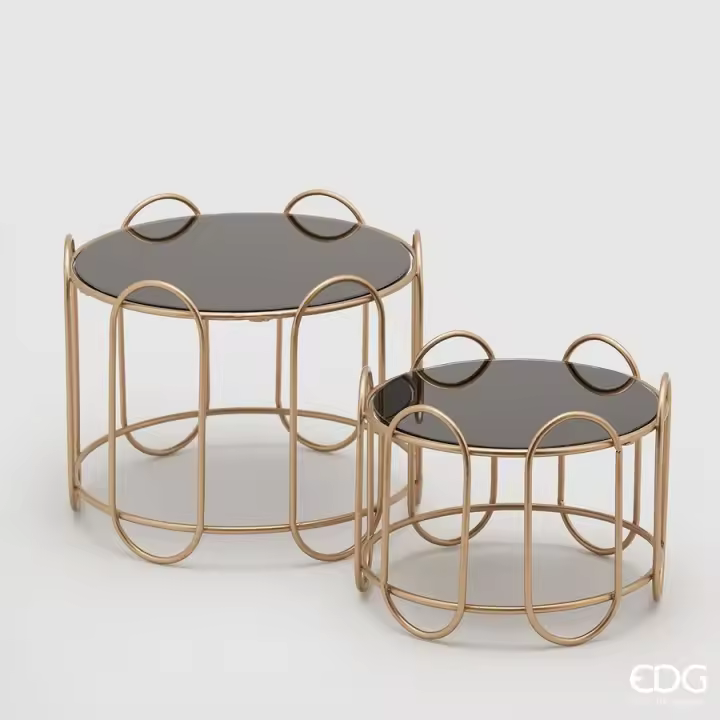 EDG Enzo De Gasperi Set 2 Piezas Soporte Redondo Espejo y Metal H 21 Cm H 15 Cm Oro - 1