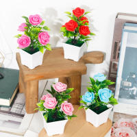 Small Bonsai Artificial Plant Decoración Para Oficina Y Hogar Flores Falsas Rosas En Maceta Adorno De Jardín Accesorio De Escritorio Para Bodas Y Navidad - details 7