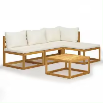 VIDAXL 3057633 conjunto para jardín de 5 piezas de mesa con sofás en madera de acacia con cojines color crema - 1