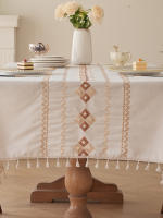 Mantel Antideslizante Impermeable Con Borlas En Cuadros Amarillo Café Para Decoración De Comedor Cocina Sala De Estar - details 7