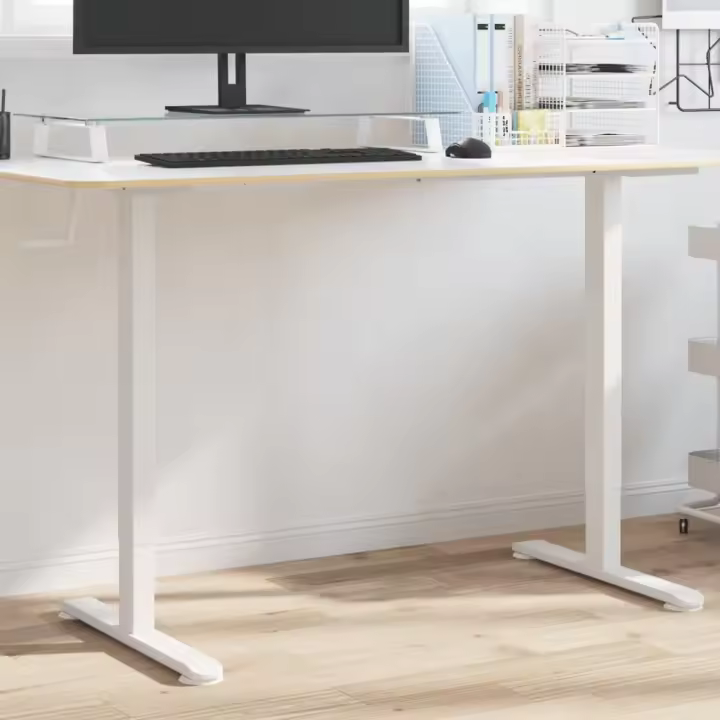vidaXL Marco de escritorio de pie acero (94-135)x60x(70-114) cm en color Blanco/Negro | estructura resistente ideal para salón dormitorio o estudio - 1