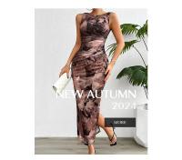 Vestido Slimming Sin Mangas Estampado De Moda Para Mujer Primavera Verano 2024 Cuello Redondo Con Rotura A-Line De Pierna Larga Estilo Playa - details 4