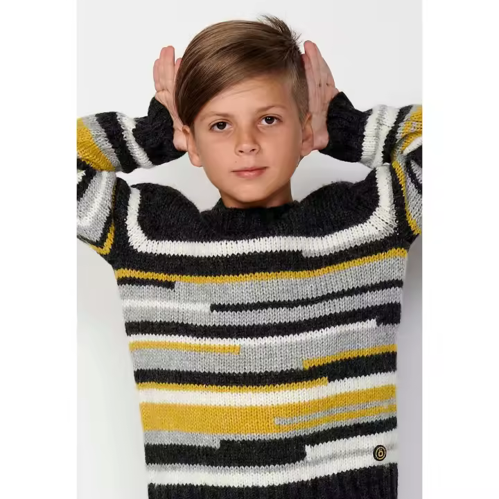Koroshi Jersey Tricot de cuello redondo de Manga larga, geométrico de color Negro para Niño - 1