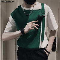 Camiseta De Hombre Estilo Casual INCERUN Con Diseño De Mochila Y Hebilla Manga Corta Patchwork S-5XL Para Verano - details 3