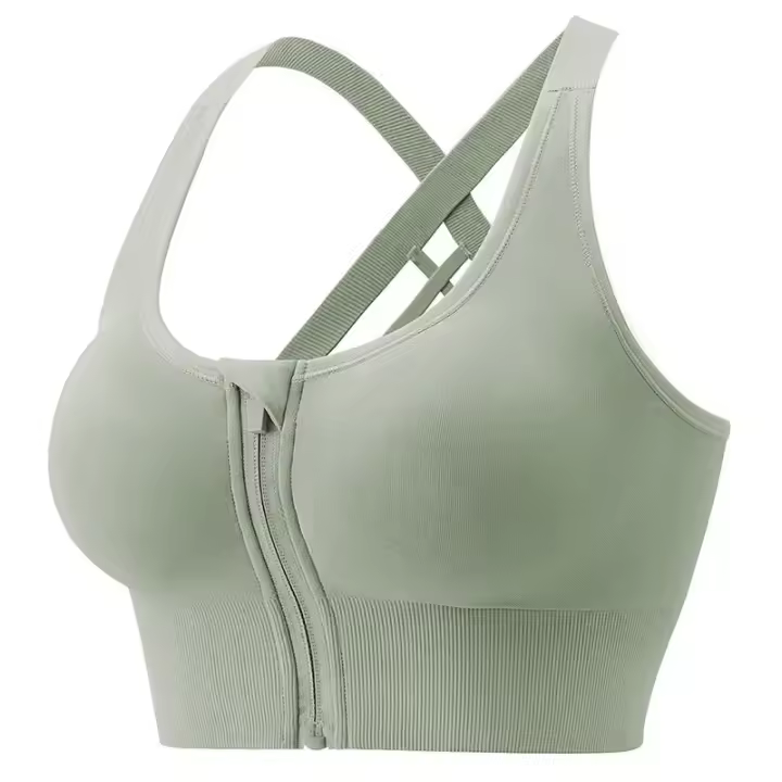 Sujetador Deportivo Para Mujer Talla Grande Con Cierre De Cremallera Estilo Explosivo Ajuste En La Espalda Protección Contra Golpes Malla Transpirable Para Yoga Y Fitness - 1