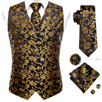 Chaleco De Seda Para Hombre Hi-Tie Con Cuello V Y Bolsa De Pañuelo Conjunto De Encantos Para Traje Sin Mangas Para Boda Y Negocios - details 3