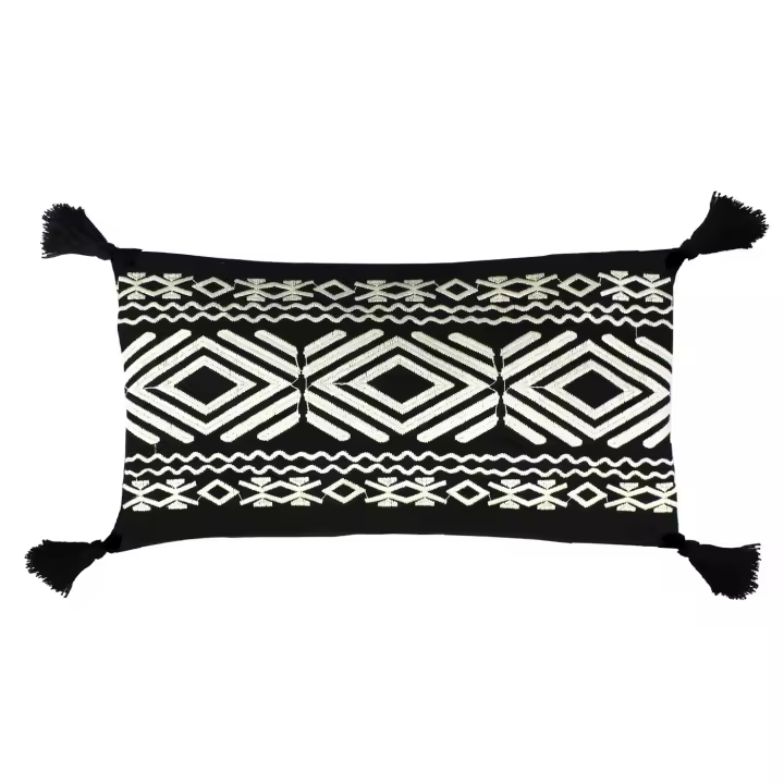 Cojín Negro Bordado Tassels 30x50 cm - 1
