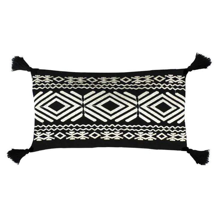 Cojín Negro Bordado Tassels 30x50 cm - 1