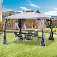 Outsunny Garden Gazebo 3x3m, Carp para fiesta con 4 Paredes laterales resistentes a la intemper, fabricada en metal y poliéster de color gris Claro, ideal para Jardines y eventos. - details 0