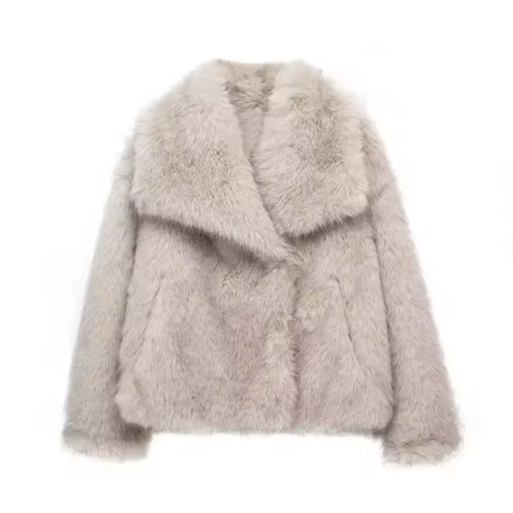 TRAFZA Chaqueta Corta De Pelo Sintético Para Mujer Estilo Vintage Cuello Enrollado Doble Botón Cierre Manga Larga Invierno Callejero - 1