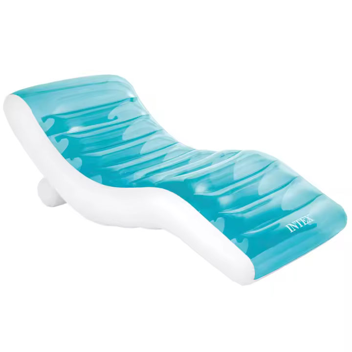 Colchoneta hinchable INTEX Splash Lounge azul y blanco, flotador para piscina, Capacidad 1 persona, peso máx. 100kg, Medidas 99x191cm, incluye porta bebidas y parche de reparación - 1
