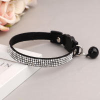 Collar De Gato De Cuero Suave Con Diamantes Bling Y Campana Seguridad Breakaway Ajustable Para Perros Y Gatos XS S Rosa - details 3