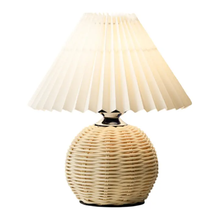 Lámpara de mesa con Falda plisada, lámpara de Mesita de noche Moderna with beige Pantalla, base de metal de Ratón, lámpara de Mesa para Dormitory, decoración de oficina en casa con bombilla E12 - 1