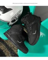 Botas De Motocicleta Para Mujer En Cuero Negro Resistente Al Agua Con Cordones Rápidos Botines De Motocross Para Hombres - details 22