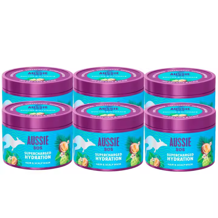 Aussie SOS Supercharged Hydration Mascarilla Para Pelo Y Cuero Cabelludo 500ml Alivia El Cuero Cabelludo Seco E Hidrata El Pelo Extremadamente Seco. 6 Unidades de 500ml - 1
