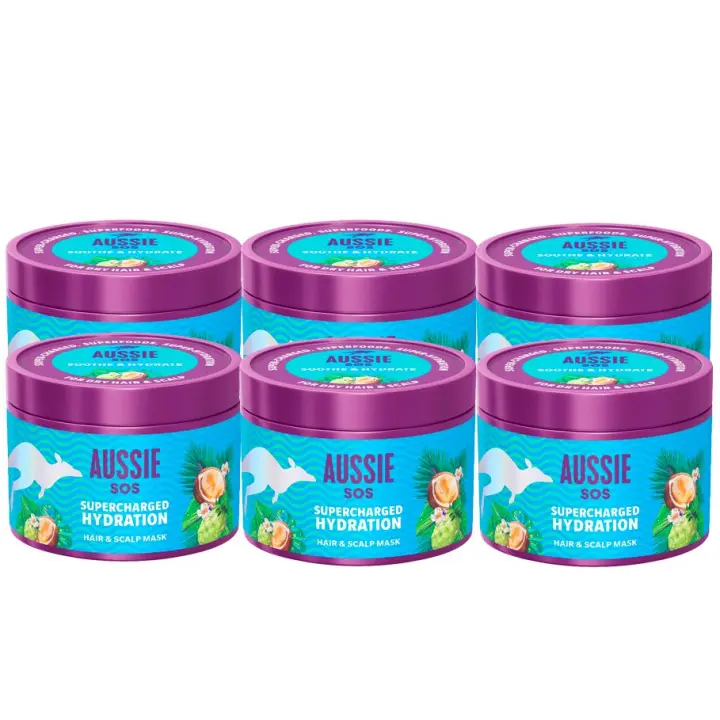 Aussie SOS Supercharged Hydration Mascarilla Para Pelo Y Cuero Cabelludo 500ml Alivia El Cuero Cabelludo Seco E Hidrata El Pelo Extremadamente Seco. 6 Unidades de 500ml - 1