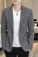 Chaqueta De Chequera Casual Para Hombre Estilo Coreano Slim Fit Traje Simple Elegante Abrigo Formal Con Cierre Único Material Poliéster Adecuado Para Todas Las Estaciones - details 1
