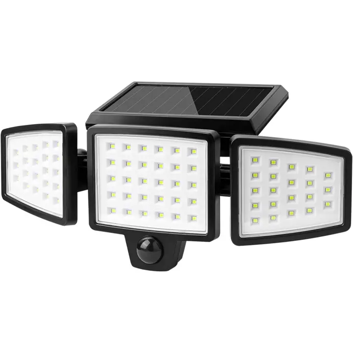 Luces Solares de segreridad, reflectores Solares de 1200 LM, sensor de movimiento con 3 directores ajustables de 360 Grados, resistente a Agua IP65 - 1
