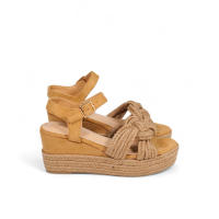 HLUNA - Sandalias de Cuña Beige y Camel Marrón con Plataforma de Esparto Detalle de trenzado de Esparto - Destalonadas con pulsera al tobillo - HT283 - details 4