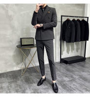 Traje Tres Piezas De Calidad Alta Con Rayas Y Color Sólido Estilo Coreano Traje Slim-fit Con Chaleco Y Pantalones Para Hombres - details 10