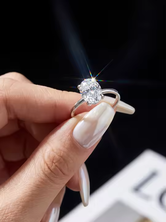 Anillo De Bodas Para Mujer 925 Plata Esterlina Brillante Oval Moissanita 1-2 Carrat Engaño Joyería Fina Anillo De Propuesta - 1