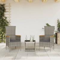 vidaXL Set comedor de jardín 3 piezas con cojines ratán sintético gris - details 0