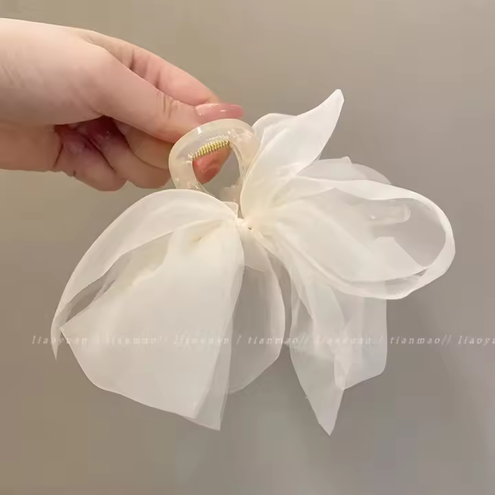 Pinza De Pelo Elegante Retro Con Gran Lazo De Tules Accesorios Para El Cabello Para Mujer Adorno De Cabeza Para Salir - 1
