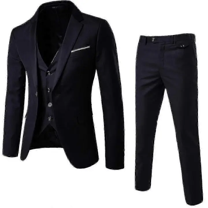 Hombres 3 unidades slim fit traje conjunto un botón sólido chaqueta chaleco pantalones negocios conjunto-yky "ZZ - 1