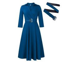 Vestido Elegante Para Oficina Para Mujer Cuello Redondo V Cintura Ajustada Pleated Midi Formal Business Work Dress OL - details 48