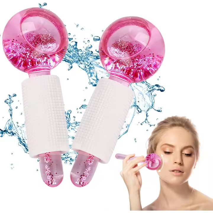 bolas de hielo faciales, juego de bolas refrescantes para ojos y cuello, rodillo facial (rosa) - 1