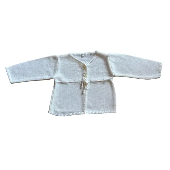 Sandra Adrubau | Chaqueta de Punto para Niña | Manga Larga y Cuello en Pico | Blanca - 1