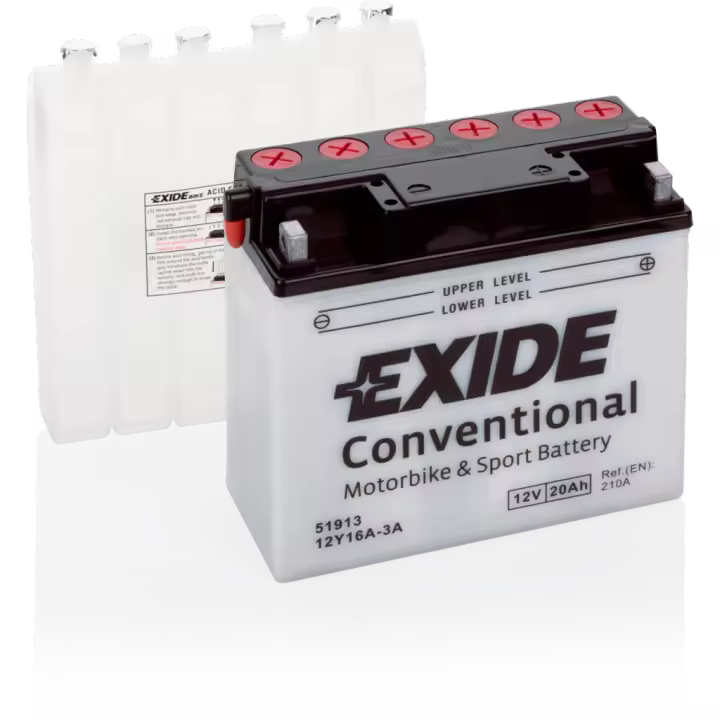 Batería Exide 12Y16A-3A Moto 12V Conventional. 12V - 20Ah/210A (EN) (185x80x170mm) - 1