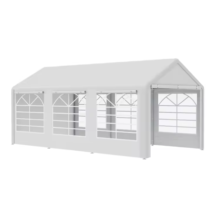 Outsunny Carpa para Fiestas 6x3 m Cenador Pabellón de Jardín con 4 Paneles Laterales 2 Puertas Enrollables y 6 Ventanas Protección UV para Exterior Eventos Bodas Blanco - 1