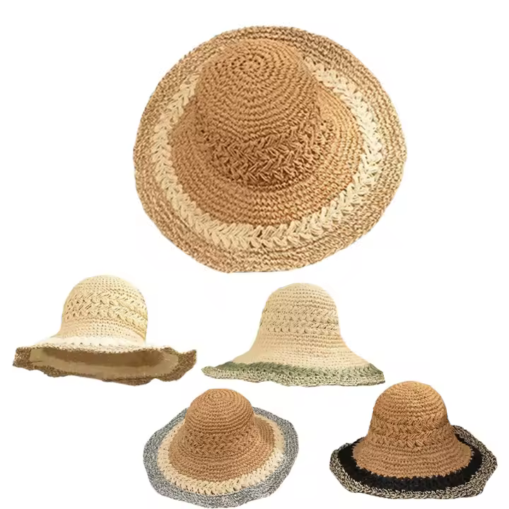 Sombrero de Paja de Verano para Mujer, Sombrero de Playa de Ala Ancha con Protección UV, Cómodo y Transpirable, Ajustable y Plegable, Ideal para Viajes y Aire Libre (Gris/Negro/Verde/Khaki/Beige) - 1