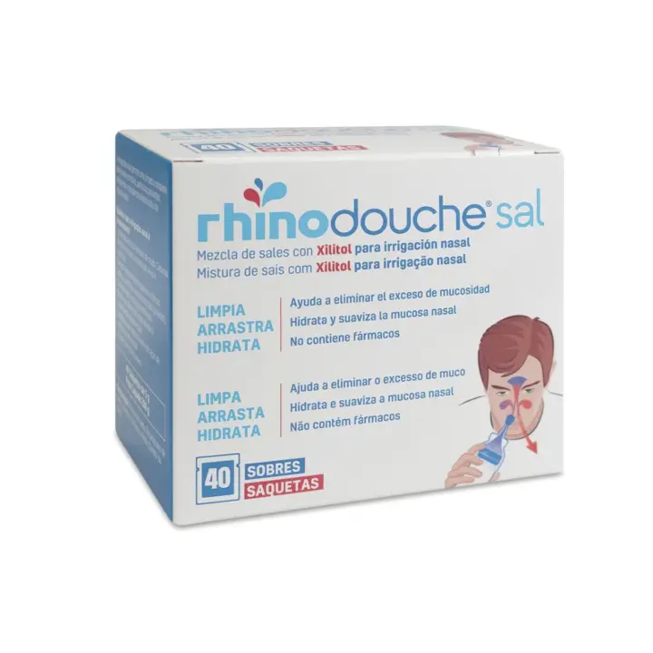 Rhinodouche Sal 40 Sobres - Solución Salina con Xilitol Para Irrigación Nasal - 1