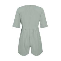 Monos De Verano Casuales Para Mujer Con Hombros Descubiertos Y Mangas Cortas Ruched Estilo Romper De Piernas Largas Con Bolsillos De Poliéster - details 47