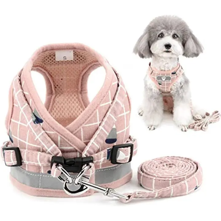 Arnés y Correa para Perros Pequeños Sin Neumaticos Ajustable Chihuahua Reflectante Rosa L - 1