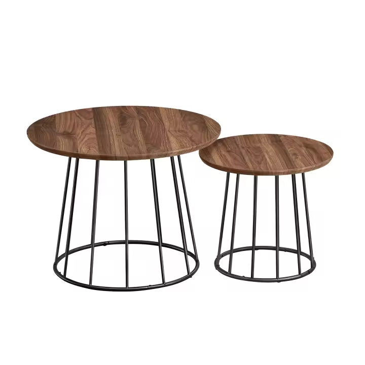 Juego de 2 Mesas de Centro Redondas - Estilo Moderno con Marco de Acero, para Sala de Estar y Dormitorio, Disponible en Varios Colores - 1