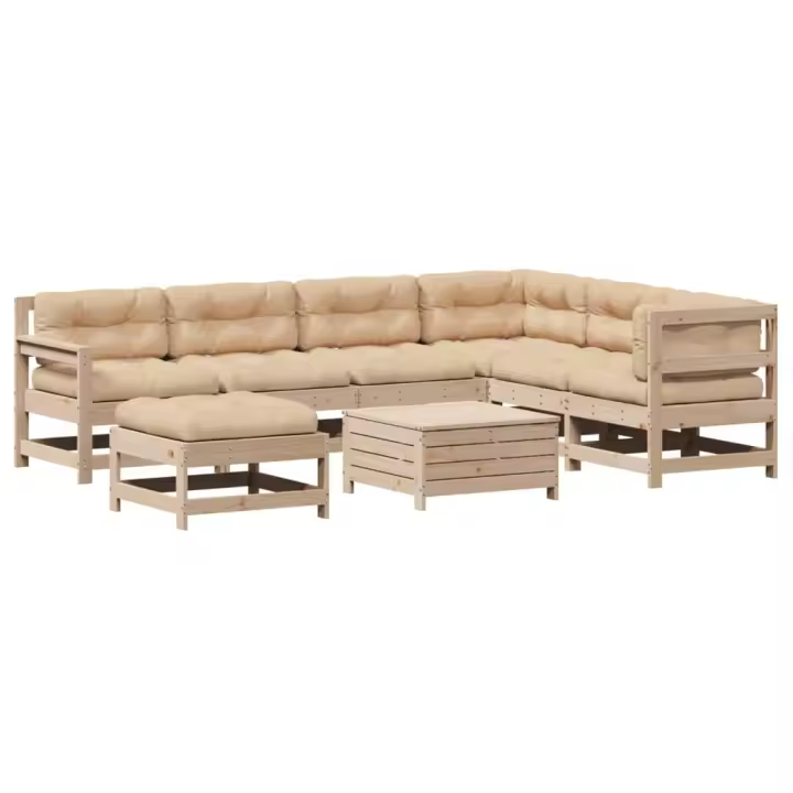 vidaXL Muebles de jardín 8 pzas y cojines madera maciza pino - 1